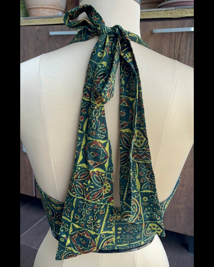 Green Ajrakh Cotton Halter Neck Blouse