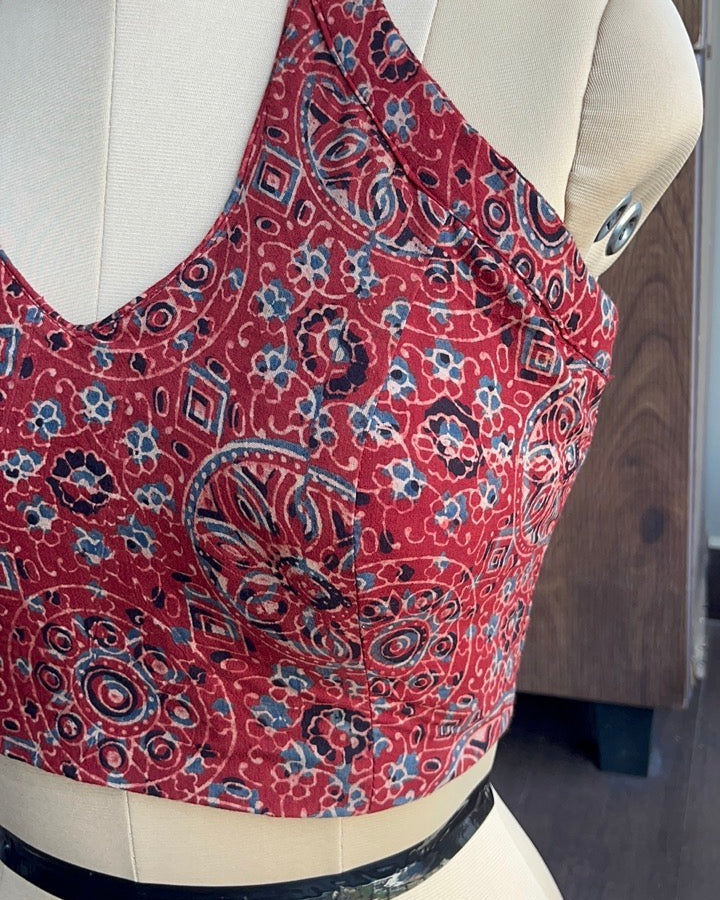 Red Ajrakh Cotton Halter Neck Blouse