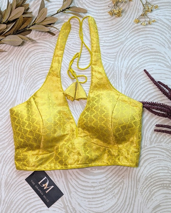 Lemon Yellow Halter Neck Blouse - Readymade Saree Blouse