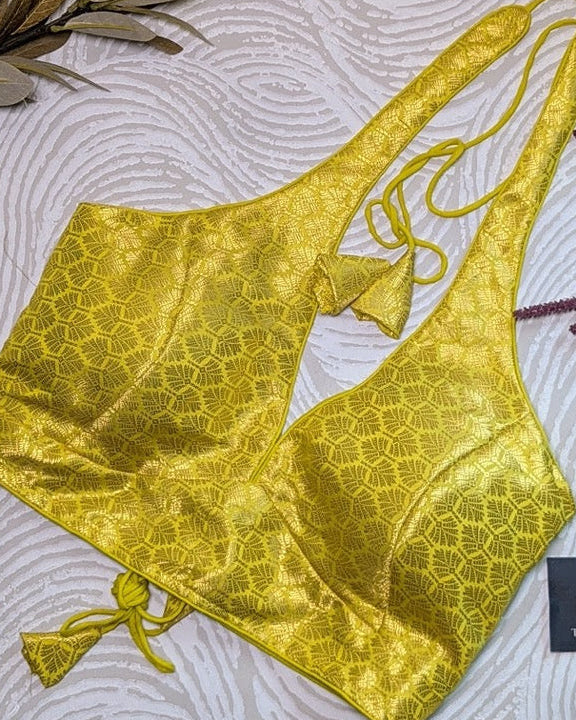 Lemon Yellow Halter Neck Blouse - Readymade Saree Blouse
