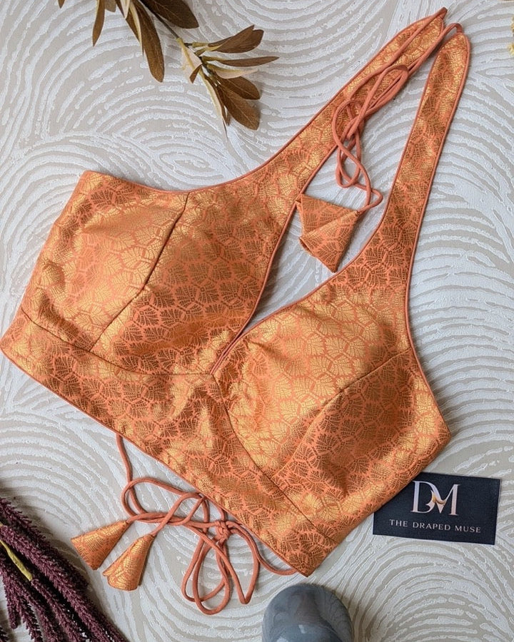 Peach Halter Neck Blouse - Readymade Saree Blouse