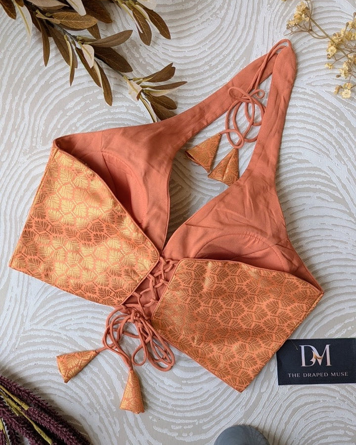 Peach Halter Neck Blouse - Readymade Saree Blouse