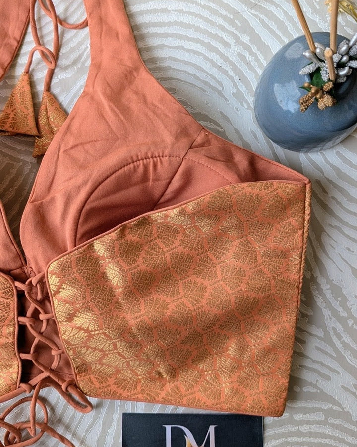 Peach Halter Neck Blouse - Readymade Saree Blouse