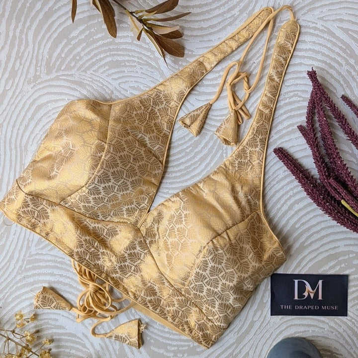 Gold Halter Neck Blouse - Readymade Saree Blouse