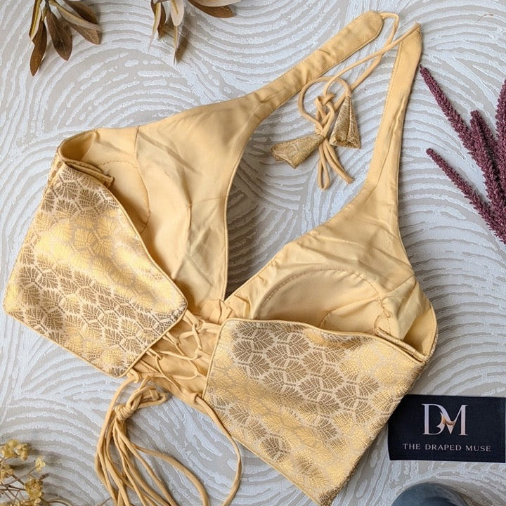 Gold Halter Neck Blouse - Readymade Saree Blouse
