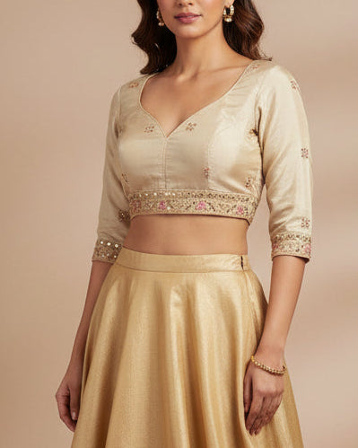 Off-White Sweetheart Neck Blouse - Readymade Saree Blouse