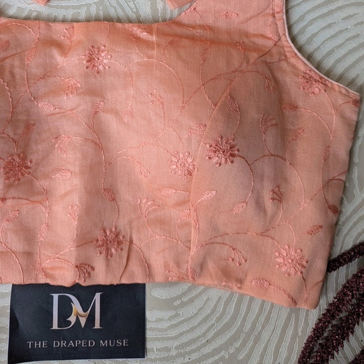 Peach Self Embroidered Cotton Blouse - Readymade Saree Blouse