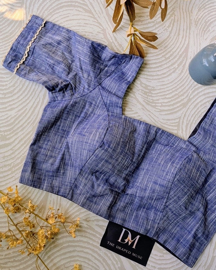 Blue Square Neck Blouse - Readymade Saree Blouse
