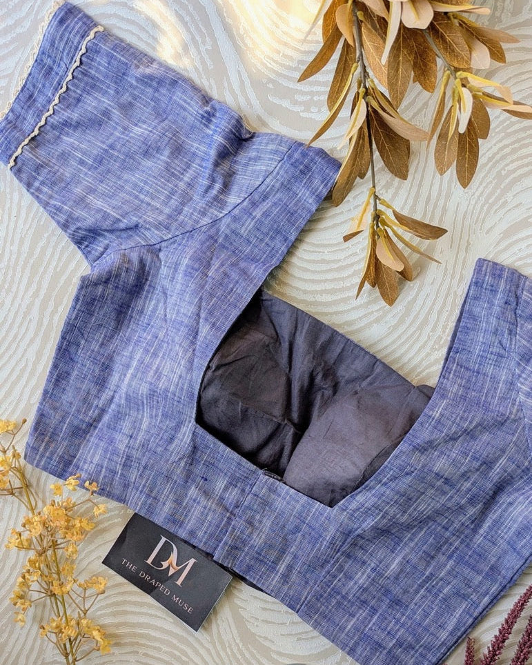Blue Square Neck Blouse - Readymade Saree Blouse