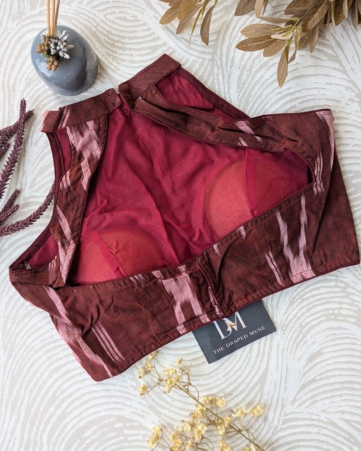 Maroon Halter Neck Blouse - Readymade Saree Blouse