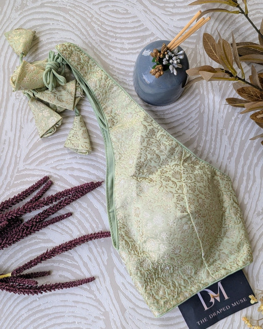 Sage Green Halter Neck Blouse - Readymade Saree Blouse