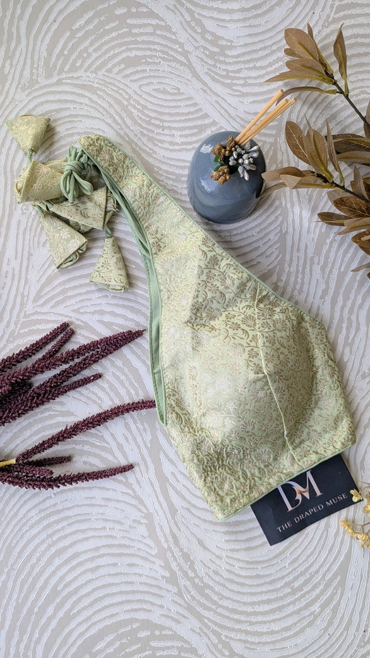 Sage Green Halter Neck Blouse - Readymade Saree Blouse