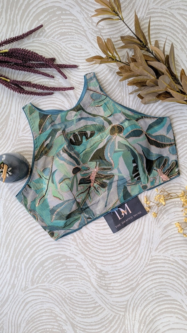 Blue Halter Neck Blouse - Readymade Saree Blouse