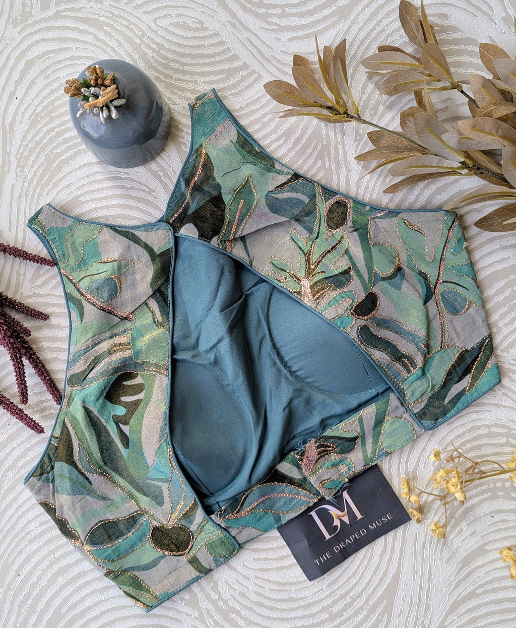 Blue Halter Neck Blouse - Readymade Saree Blouse