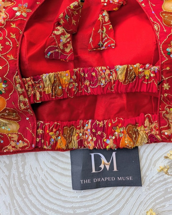 Red Floral Stretchable Blouse - Readymade Saree Blouse
