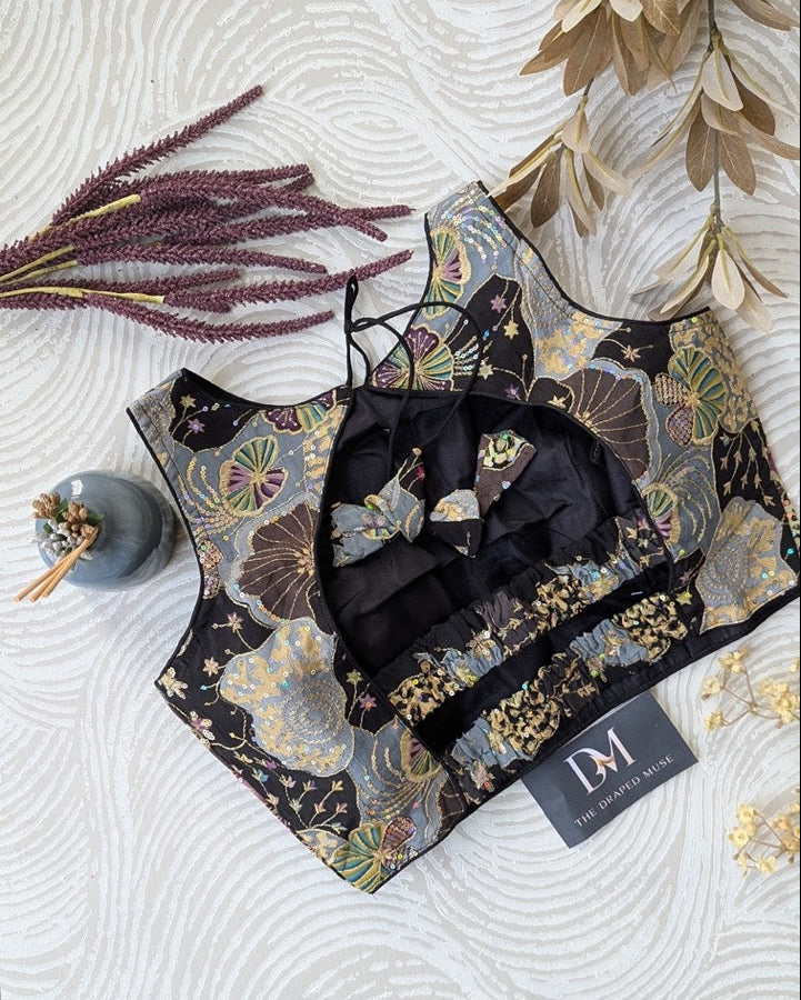 Black Floral Stretchable Blouse - Readymade Saree Blouse