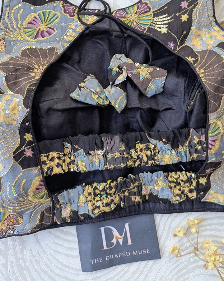 Black Floral Stretchable Blouse - Readymade Saree Blouse