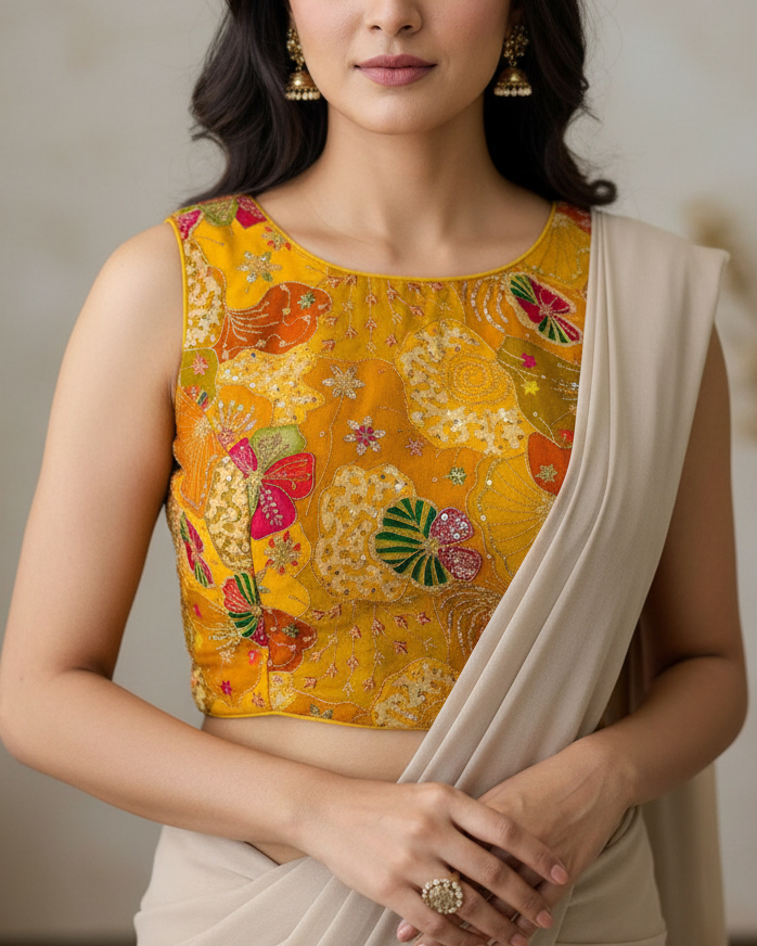 Yellow Floral Stretchable Blouse