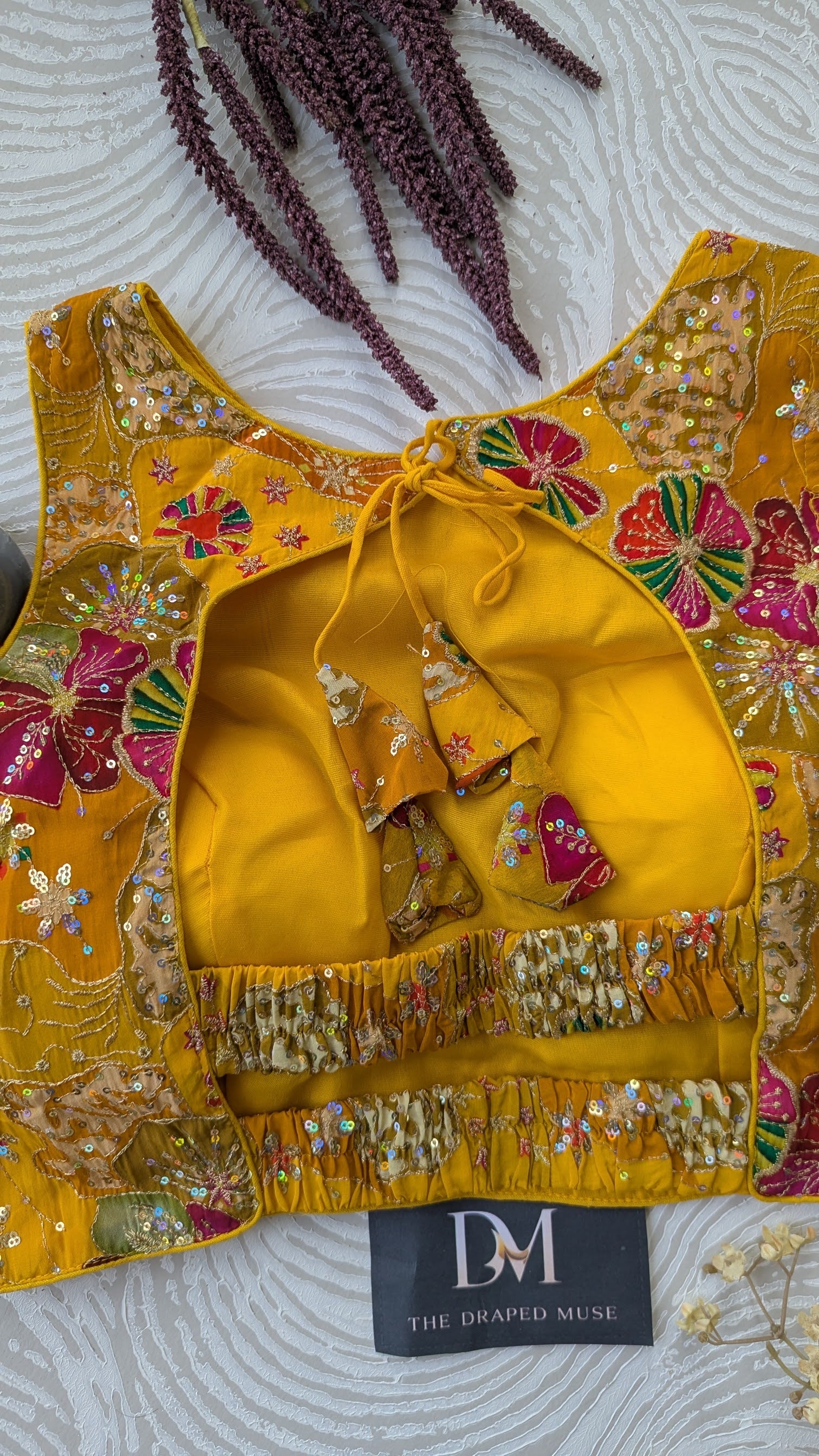 Yellow Floral Stretchable Blouse - Readymade Saree Blouse