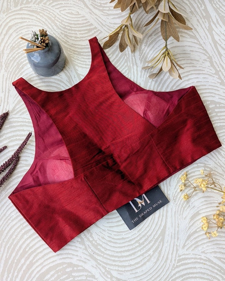 Red Racer Back Blouse - Readymade Saree Blouse