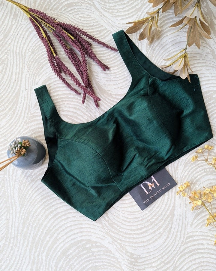 Green Bollywood Raw Silk Blouse - Readymade Saree Blouse