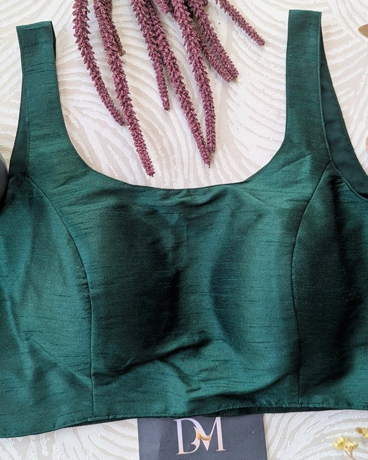 Green Bollywood Raw Silk Blouse - Readymade Saree Blouse