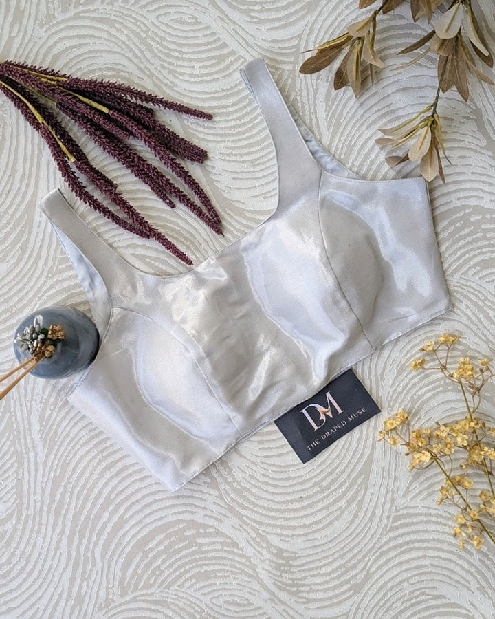 Silver Bollywood Raw Silk Blouse - Readymade Saree Blouse