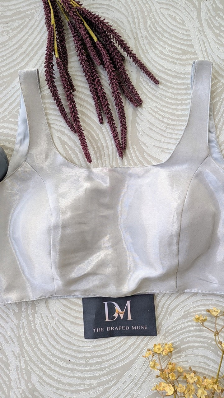 Silver Bollywood Raw Silk Blouse - Readymade Saree Blouse