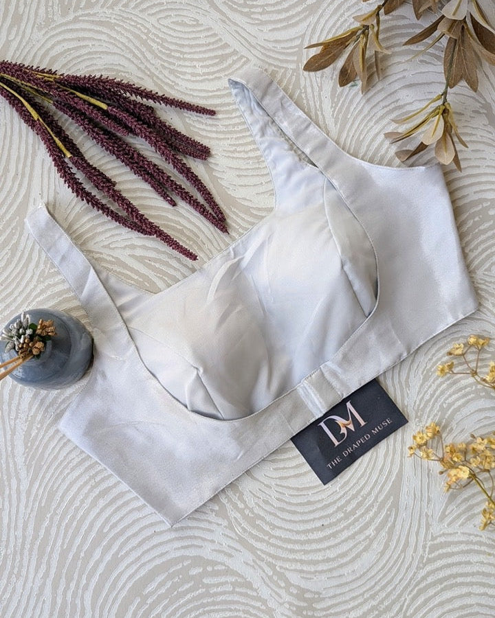 Silver Bollywood Raw Silk Blouse - Readymade Saree Blouse