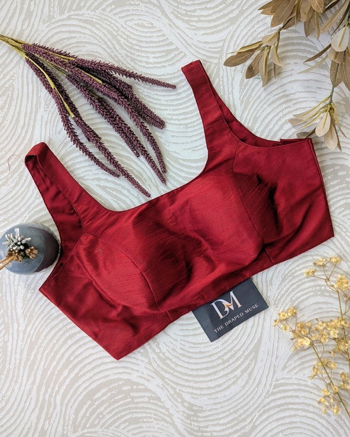 Red Bollywood Raw Silk Blouse - Readymade Saree Blouse