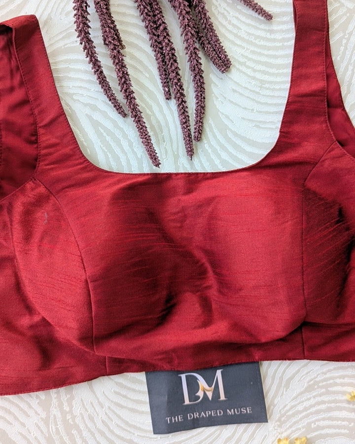 Red Bollywood Raw Silk Blouse - Readymade Saree Blouse