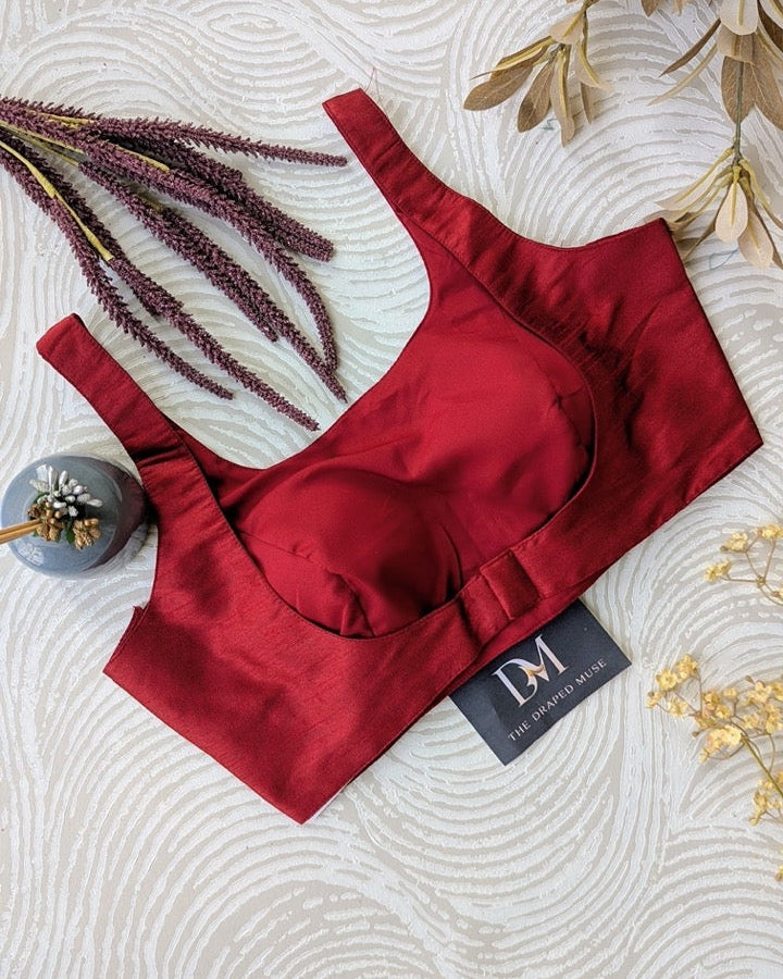 Red Bollywood Raw Silk Blouse - Readymade Saree Blouse