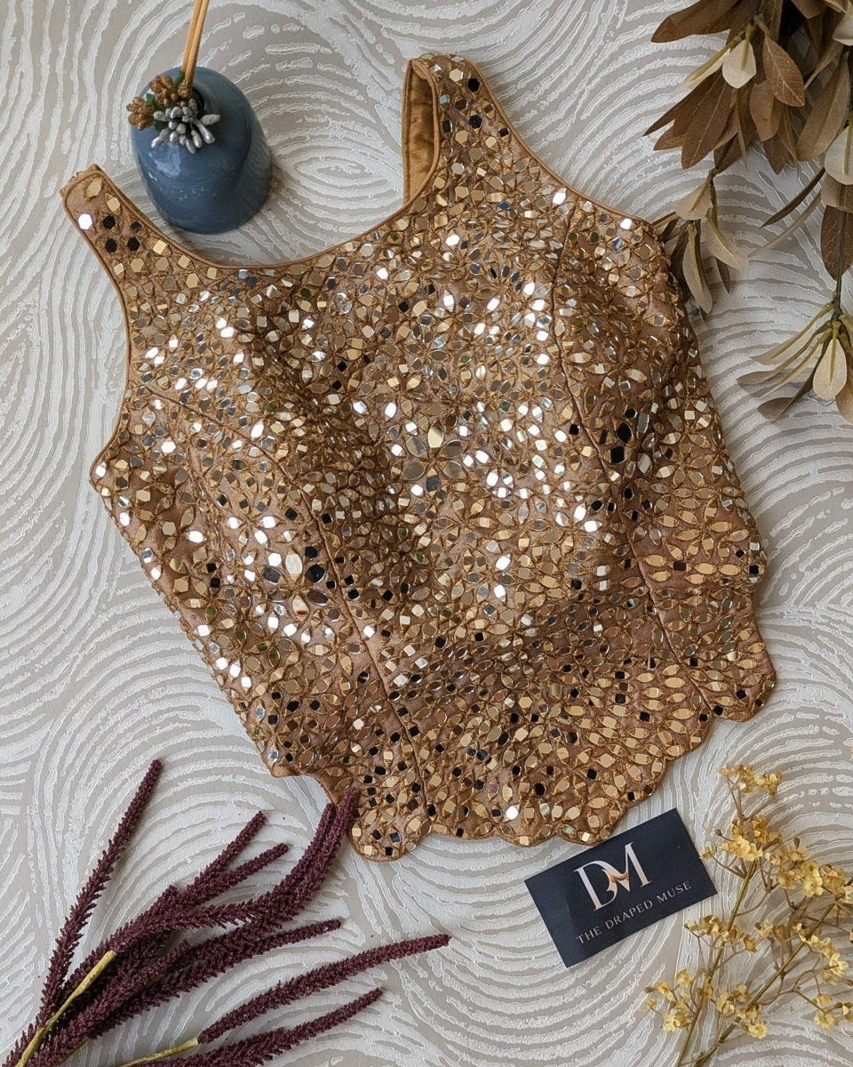 Gold Festive Long Corset Blouse - Readymade Saree Blouse