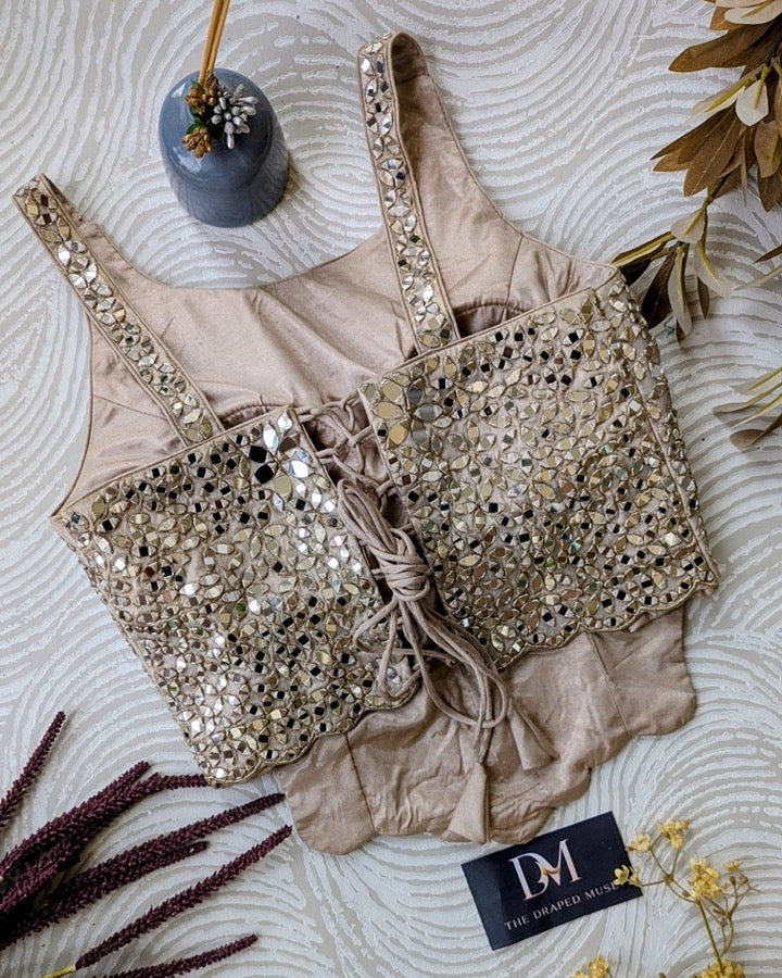 Beige Festive Long Corset Blouse - Readymade Saree Blouse