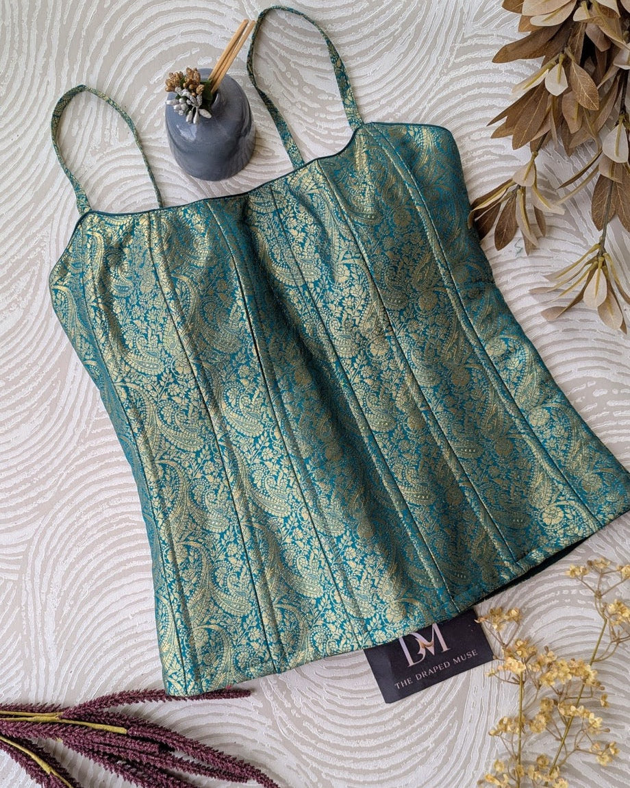 Teal Blue Long Corset Blouse - Readymade Saree Blouse