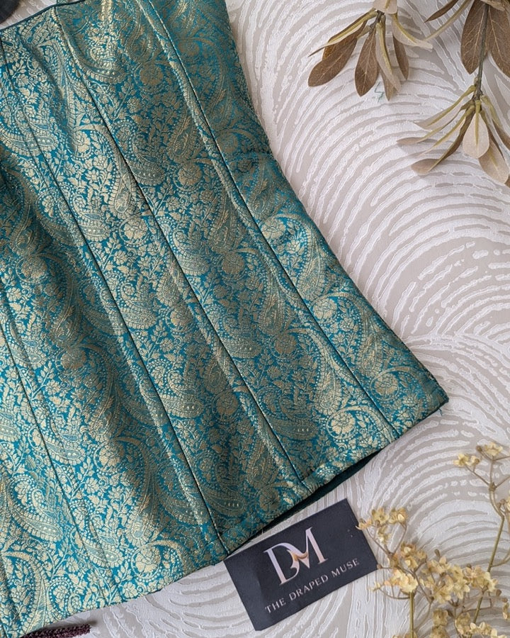 Teal Blue Long Corset Blouse - Readymade Saree Blouse
