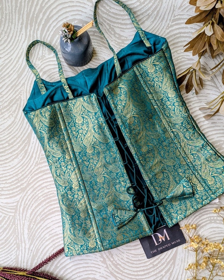 Teal Blue Long Corset Blouse - Readymade Saree Blouse