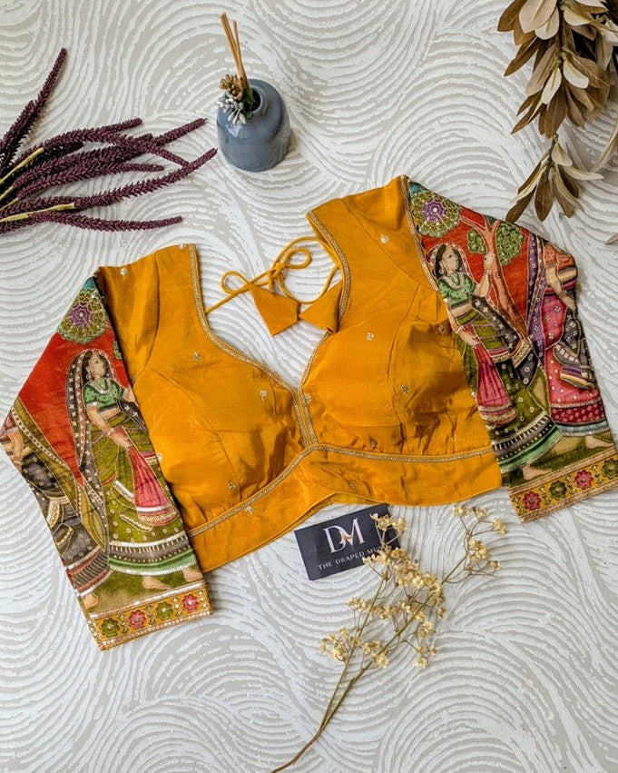 Yellow Tissue Silk Blouse - Readymade Saree Blouse