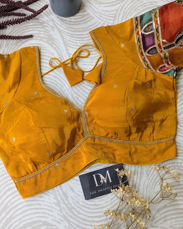 Yellow Tissue Silk Blouse - Readymade Saree Blouse