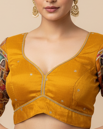 Yellow Tissue Silk Blouse - Readymade Saree Blouse