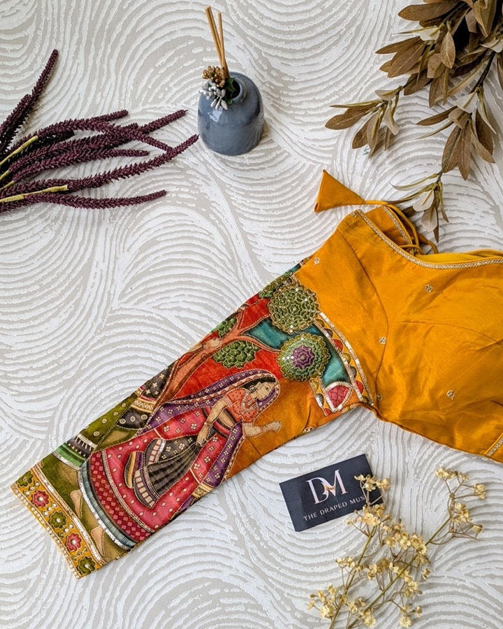 Yellow Tissue Silk Blouse - Readymade Saree Blouse