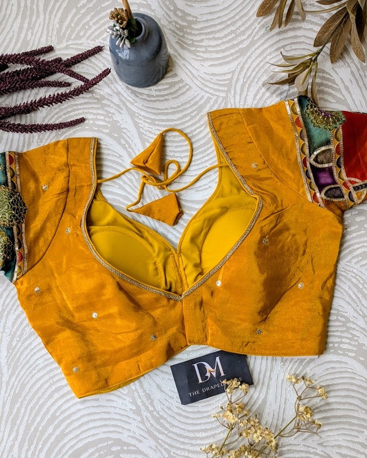 Yellow Tissue Silk Blouse - Readymade Saree Blouse