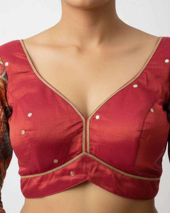 Pink Tissue Silk Blouse - Readymade Saree Blouse