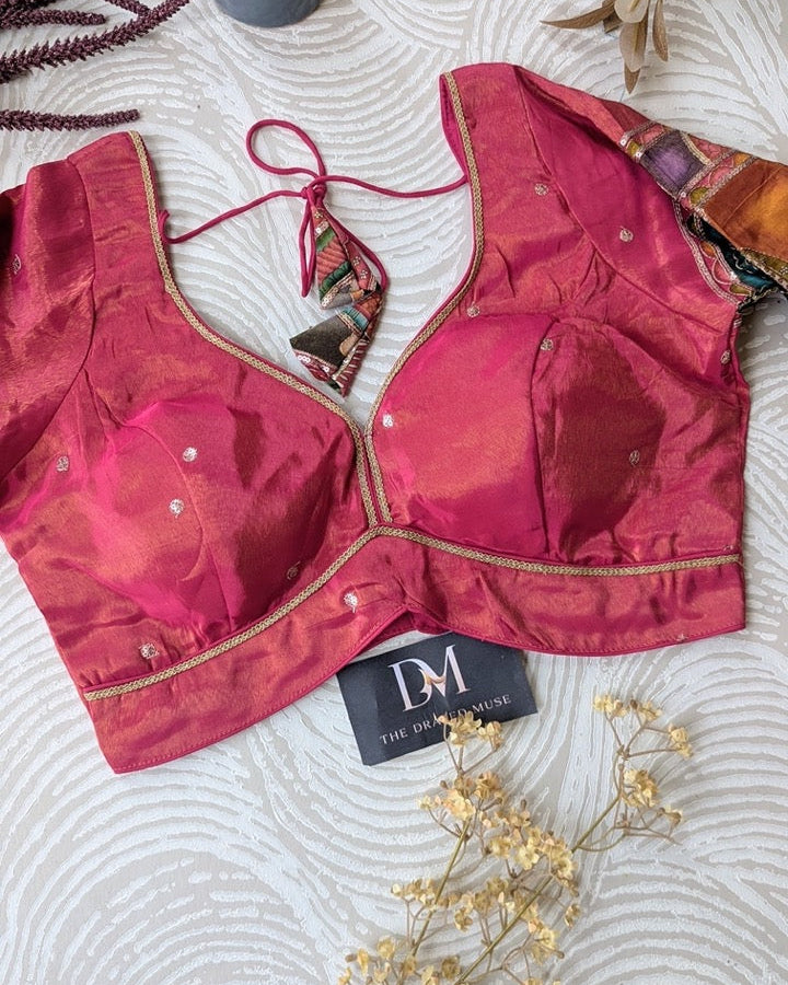 Pink Tissue Silk Blouse - Readymade Saree Blouse