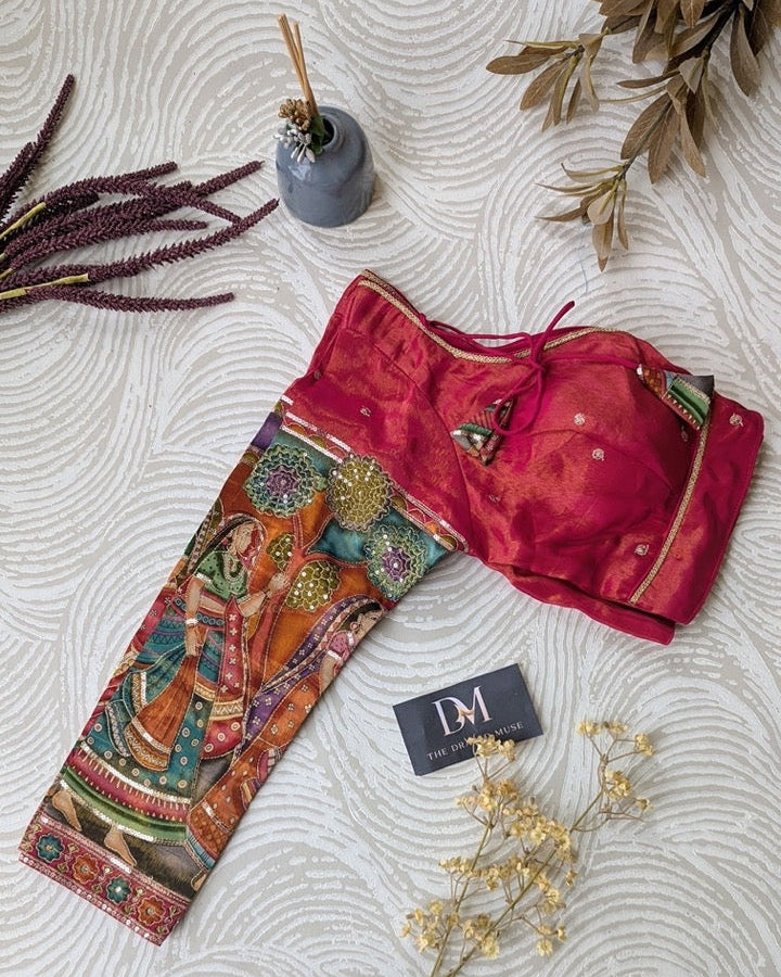 Pink Tissue Silk Blouse - Readymade Saree Blouse