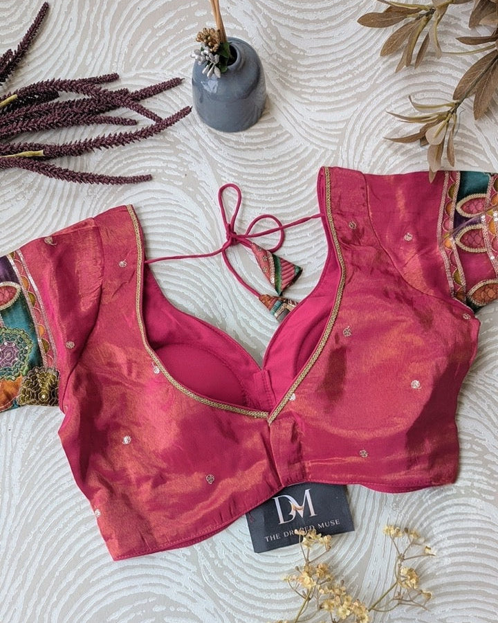 Pink Tissue Silk Blouse - Readymade Saree Blouse