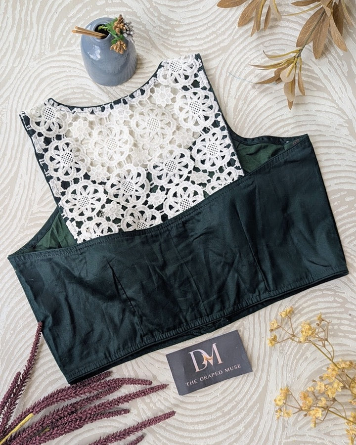 Green Cotton Racer Back Blouse - Readymade Saree Blouse