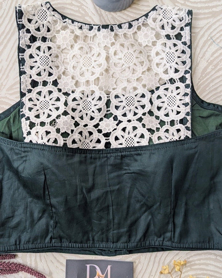 Green Cotton Racer Back Blouse - Readymade Saree Blouse