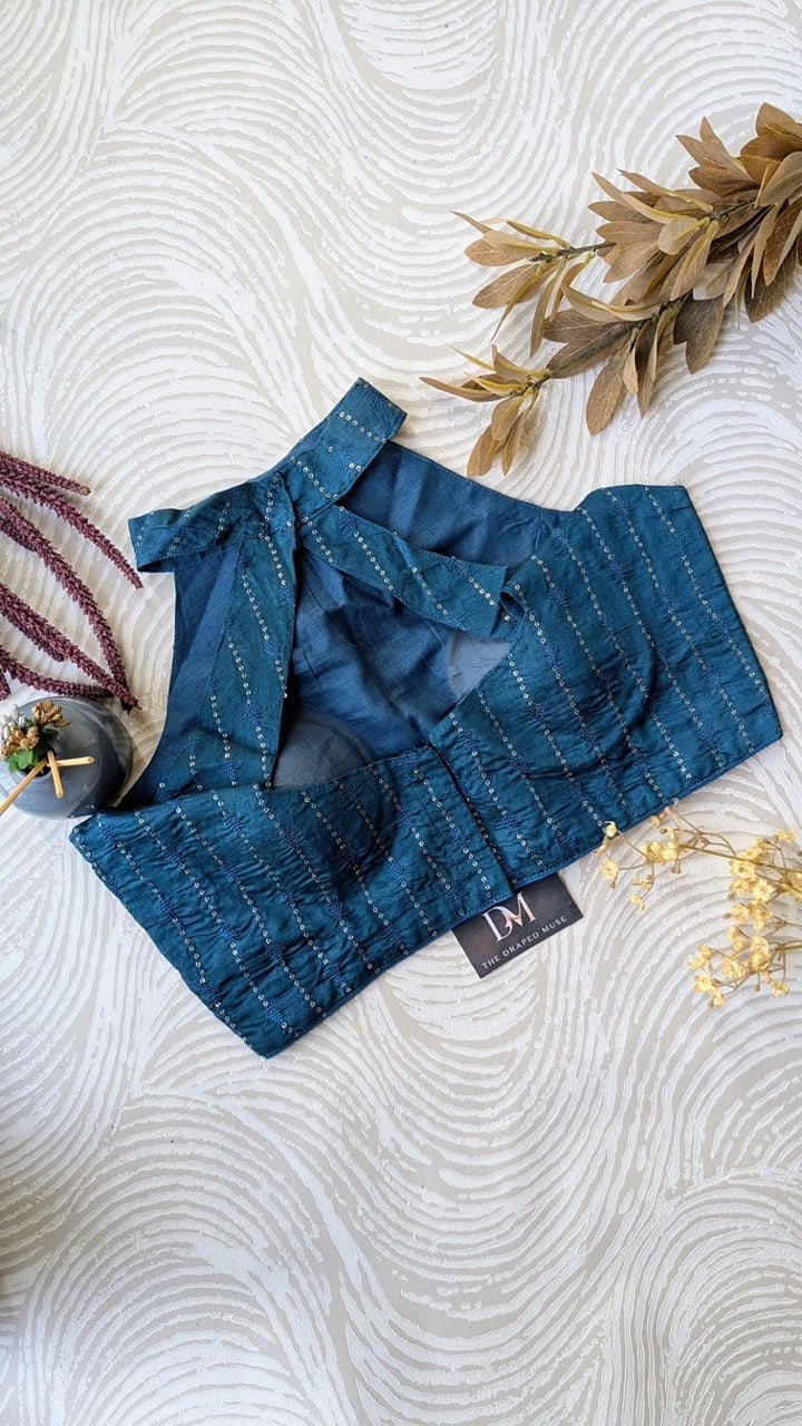 Peacock Blue Halter Neck Blouse - Readymade Saree Blouse