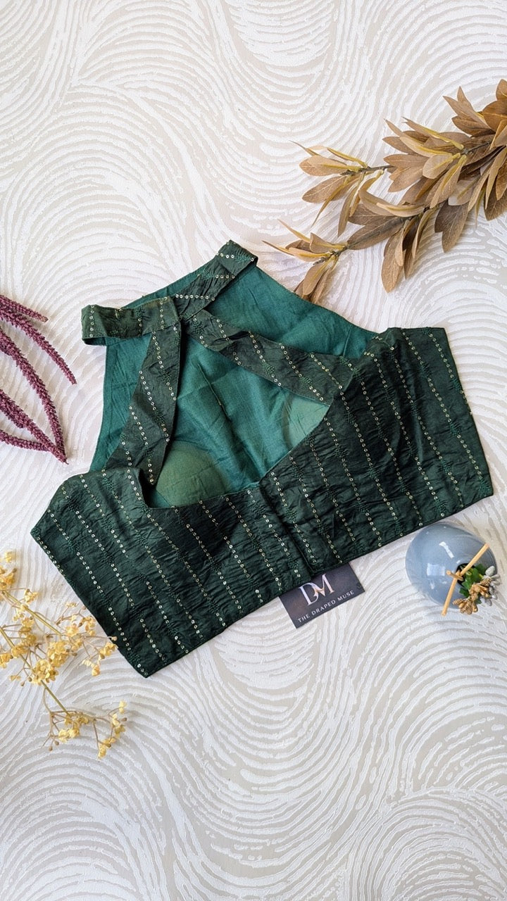 Dark Green Halter Neck Blouse - Readymade Saree Blouse